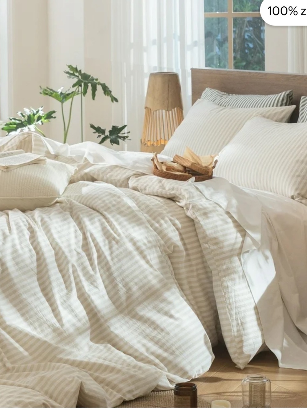 MooMee Striped Duvet Cover Set Queen 100% Washed Cotton Line